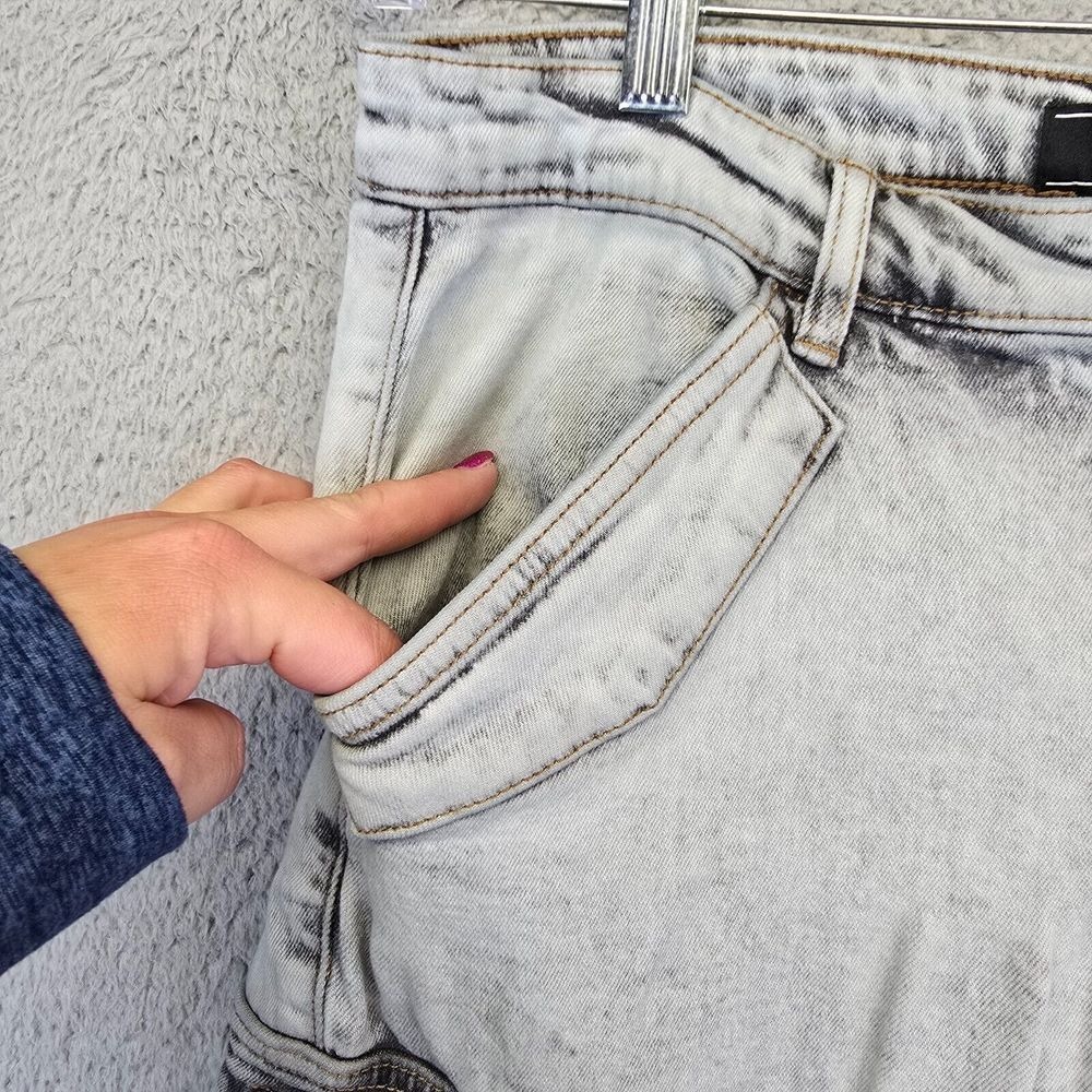Slim Straight Cargo Jeans‎ Men's 32 Gray Acid Wash Skater Grunge Y2K Stretch - Picture 11 of 16